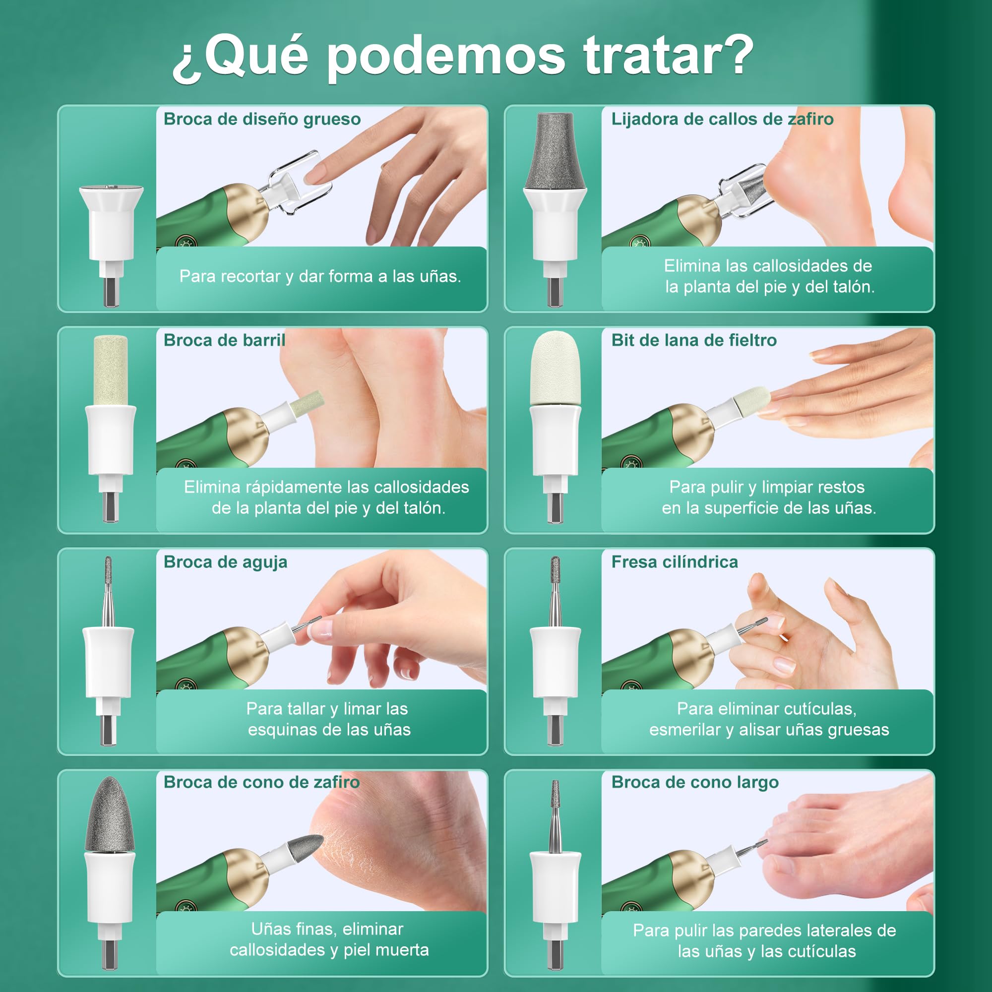 Limas de Uñas Profesionales: Eletorot Pedicura y Set Manicura con 8 Accesorios, Torno para Uñas Profesional con Luz LED, Kit Manicura para Corta Cuticulas y Eliminar de Callos