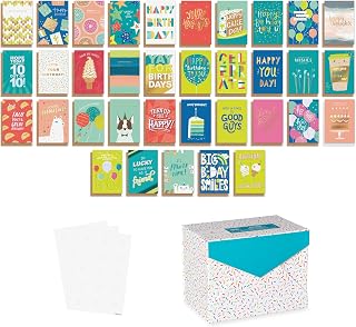 American Greetings 35-Count Deluxe Birthday Cards Assortment with Envelopes, Seals & Storage Box
