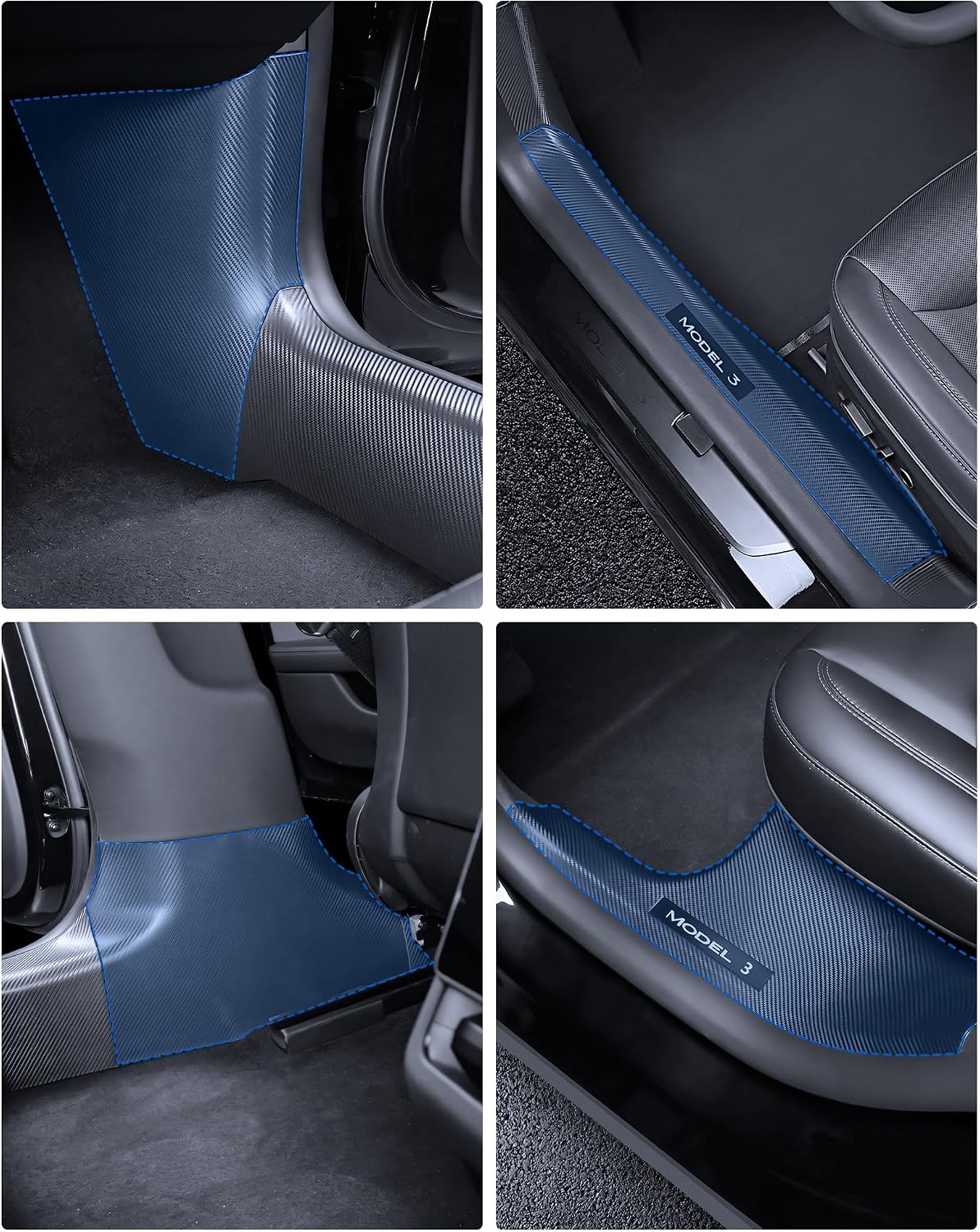2025 8PCS Tesla Door Sill Protector for Model 3 2024 2025 Highland, Carbon Fiber Door Sill Scuff Plate Edge Guard, Front and Rear Door Entry Guard Scuff Plate Carpet Front Rear Sill