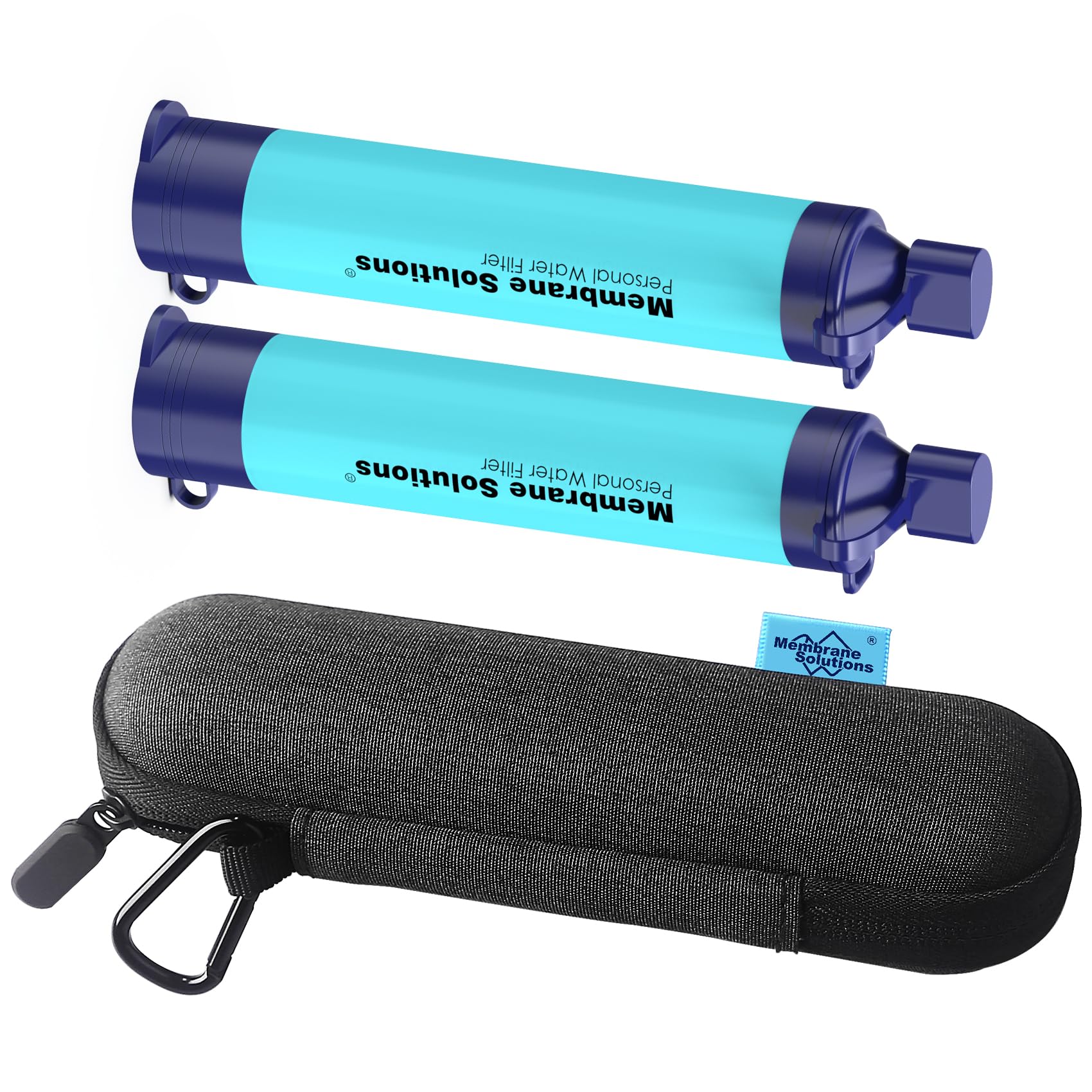Membrane Solutions 2Pcs Personal Water Filter Straw with A Storage Case Travel Carrying Bag Portable Water Filtration Carrier, Hard Shockproof EVA, for Camping, Hiking, Water Purifier Survival