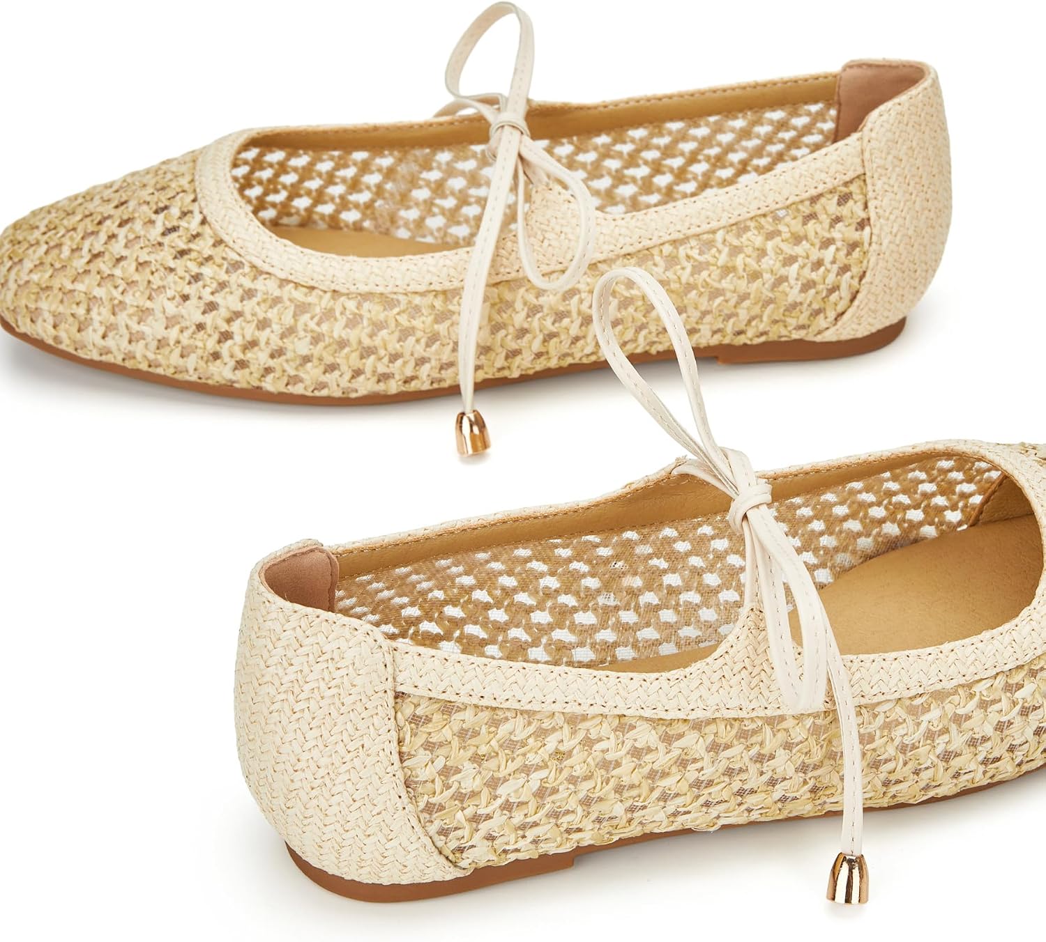 Trary Mary Jane Shoes Women Woven Flats for Women Dressy Ballet Flats Spring Summer Squared Toe Lace Up Mary Jane Flats Shoes