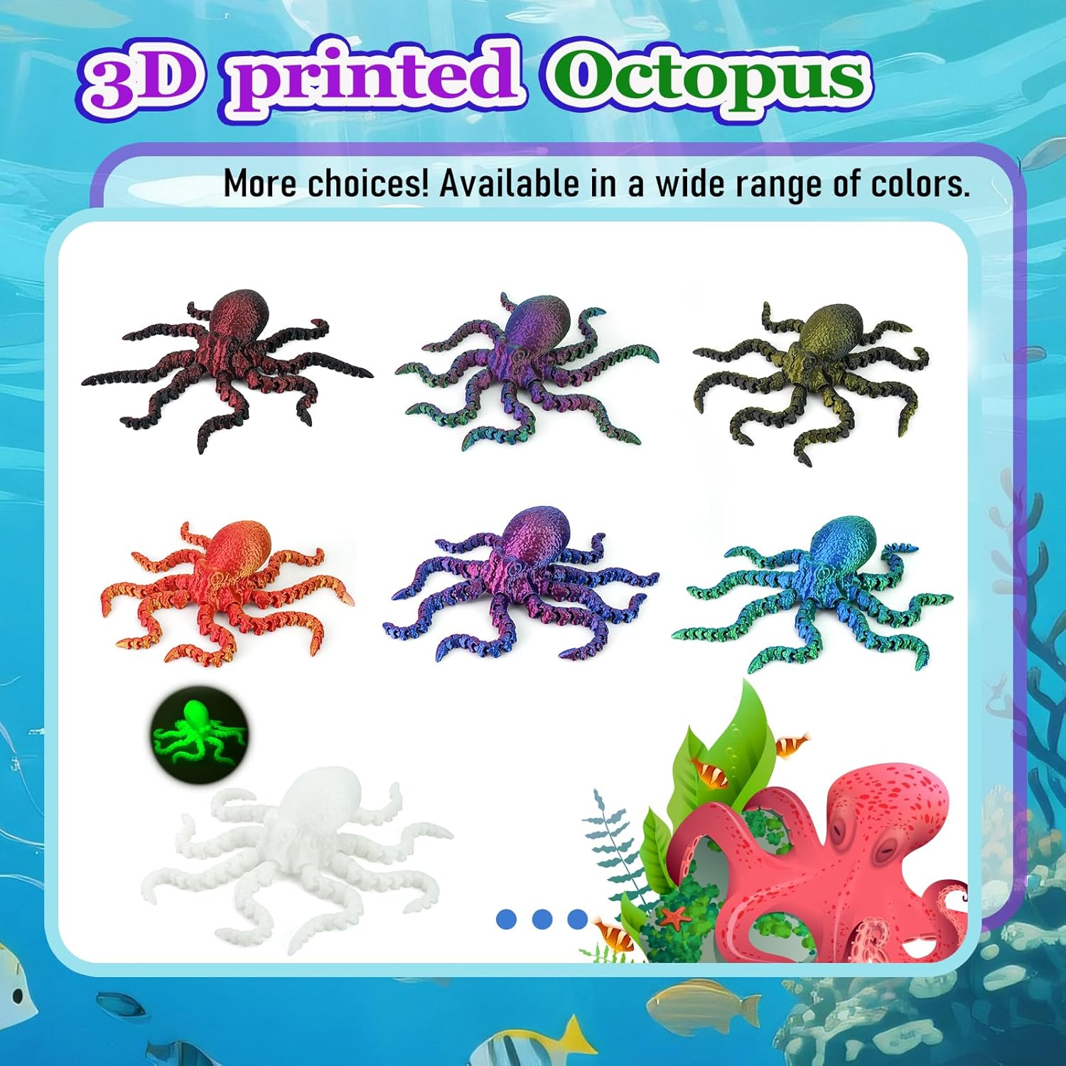 3D Printed Octopus,3D Printed Animals,Flexible Articulated Octopus,3D Printed Toys, Realistic Slithering Design, Collectible Articulated Model(Green Light, 10 in)