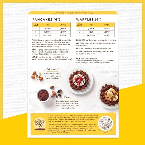 Simple Mills Cocoa Pancake and Waffle Mix, Just add Water, Gluten Free, Paleo Friendly, Breakfast, 10 oz (6 pack)