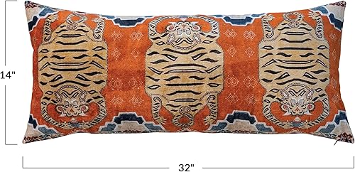 Miniatura 2 de Creative Co-Op Almohada lumbar con diseño de tigre de terciopelo de algodón, multicolor