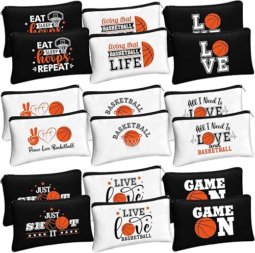 Miniatura 8 de Moukeren 18 piezas de regalos de baloncesto para niñas, bolsa de maquillaje de baloncesto, accesorios divertidos, bolsas de baloncesto de viaje para