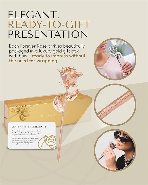 Forever Rose Rose Gold Dipped Rose, Custom Laser Engraved Rose Gold Flower