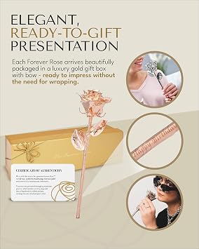 Forever Rose Rose Gold Dipped Rose, Custom Laser Engraved Rose Gold Flower