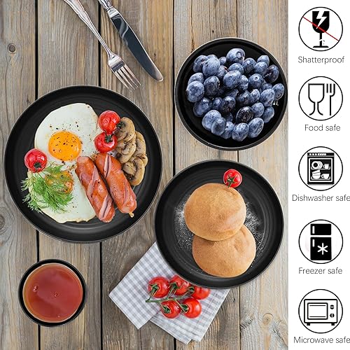 Miniatura 3 de 32Pcs Black Plates and Bowls Sets,Lightweight Plastic Dishes Set for 8,Unbreakable Dinnerware Sets,Reusable Plates Set,Dishwasher and Microwave