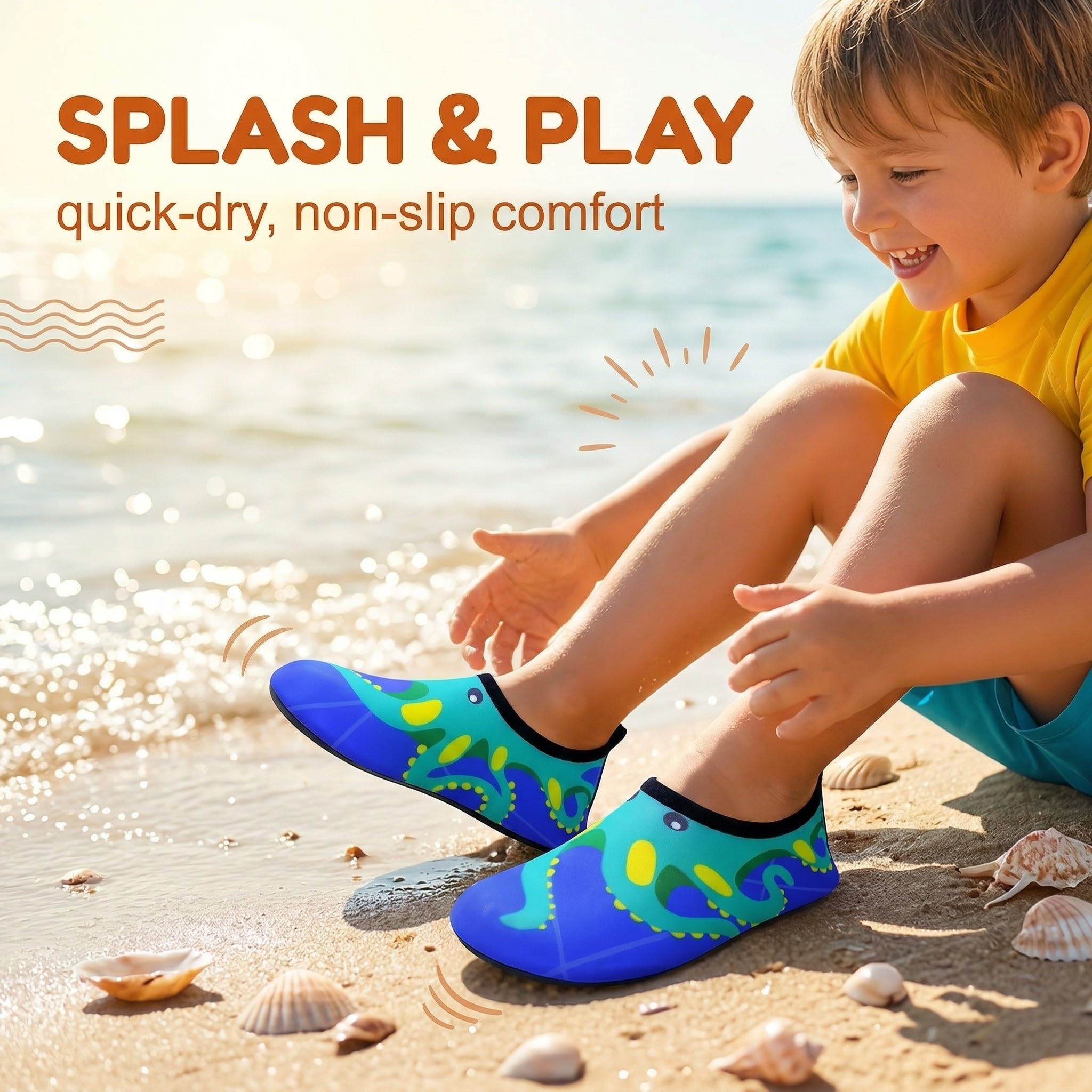 Buty kąpielowe dla dzieci, buty do wody, dla chłopców i dziewczynek, buty plażowe z wzorem ośmiornicy, szybkoschnące, antypoślizgowe, na basen, morze, plażę, niebieskie, rozm. 32-33