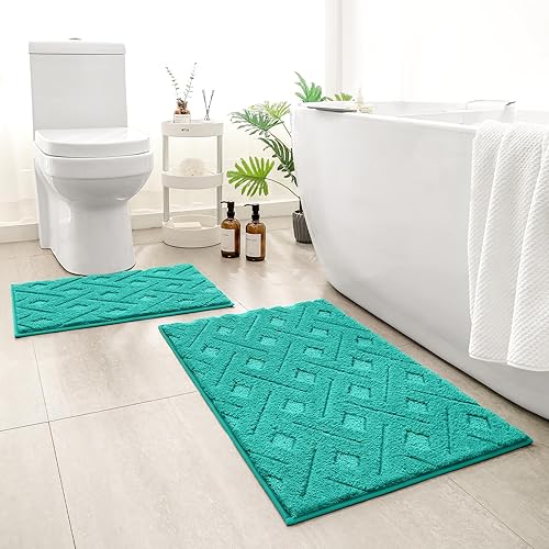 Miniatura 12 de HOMEIDEAS - Juego de alfombras de baño de 2 piezas, antideslizantes, lavables a máquina, de chenilla extra suave y absorbente, con diseño de Verde