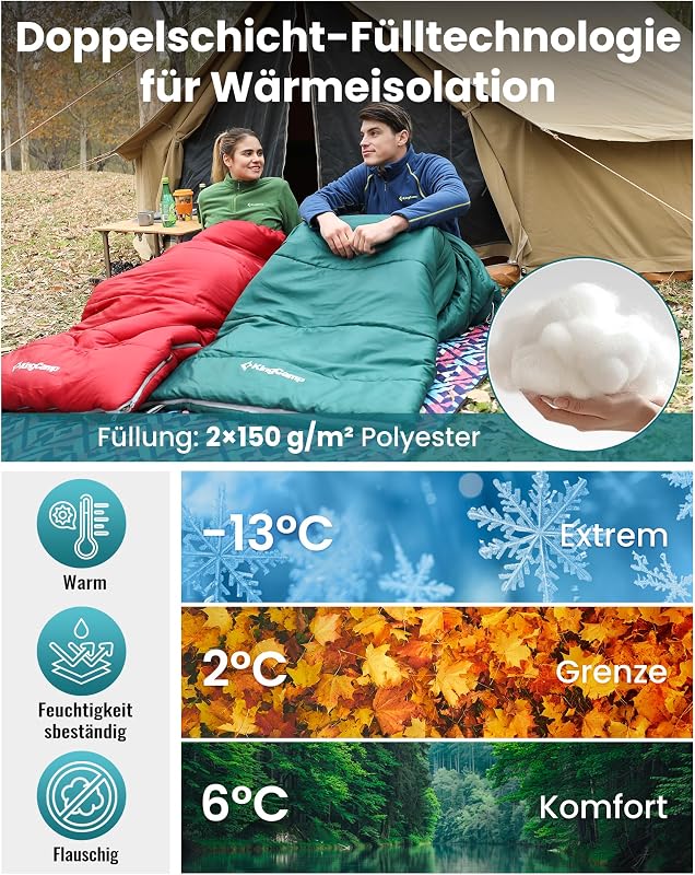 KingCamp Hálózsák 3-4 Évszak -18°C Vízálló Túrázáshoz Kempingezéshez L/XL