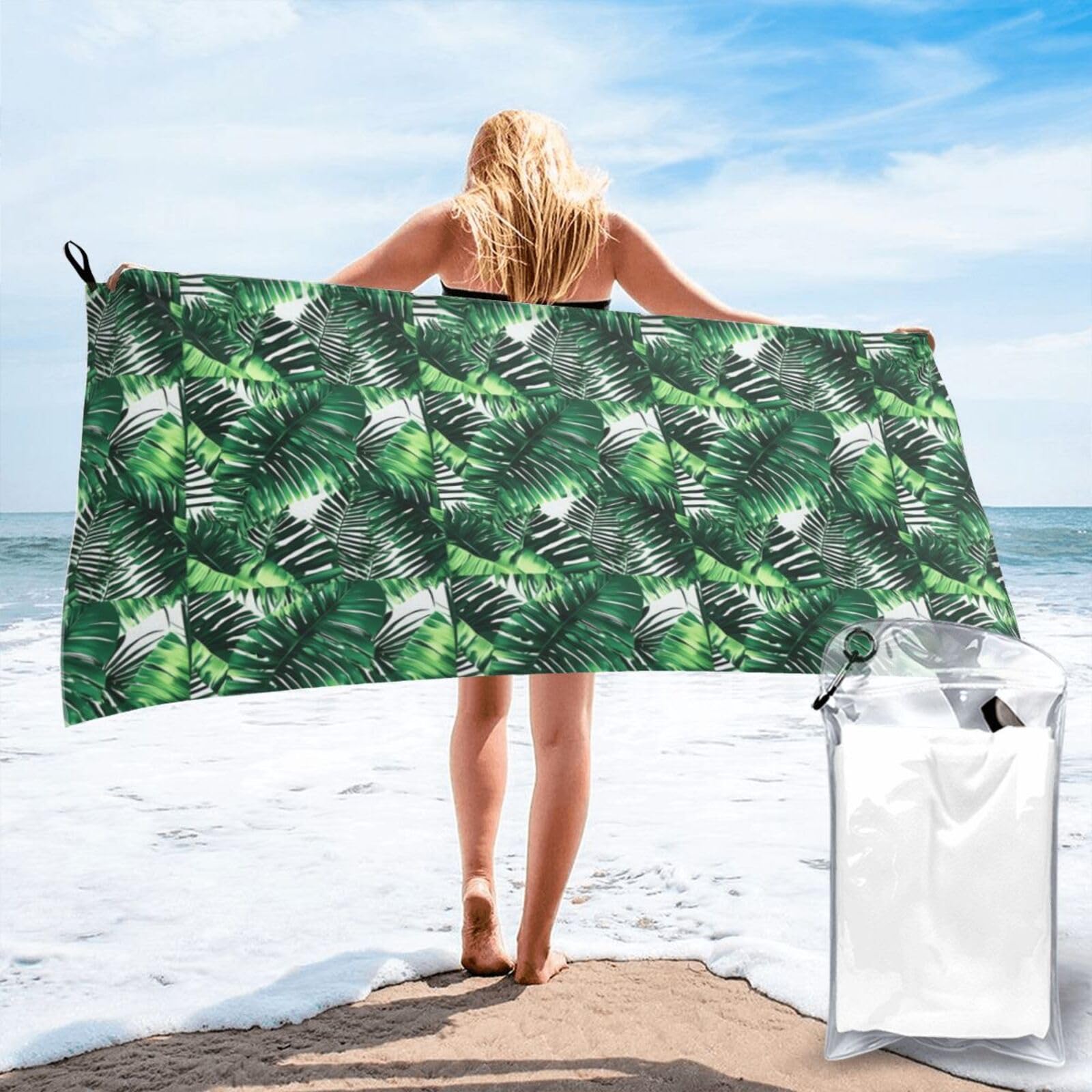 AYYQWE Tropical Palm Banana Leaves Print Lightweight Towel For Men Women Travel Beach Camping Hiking Yoga Swimming Sports