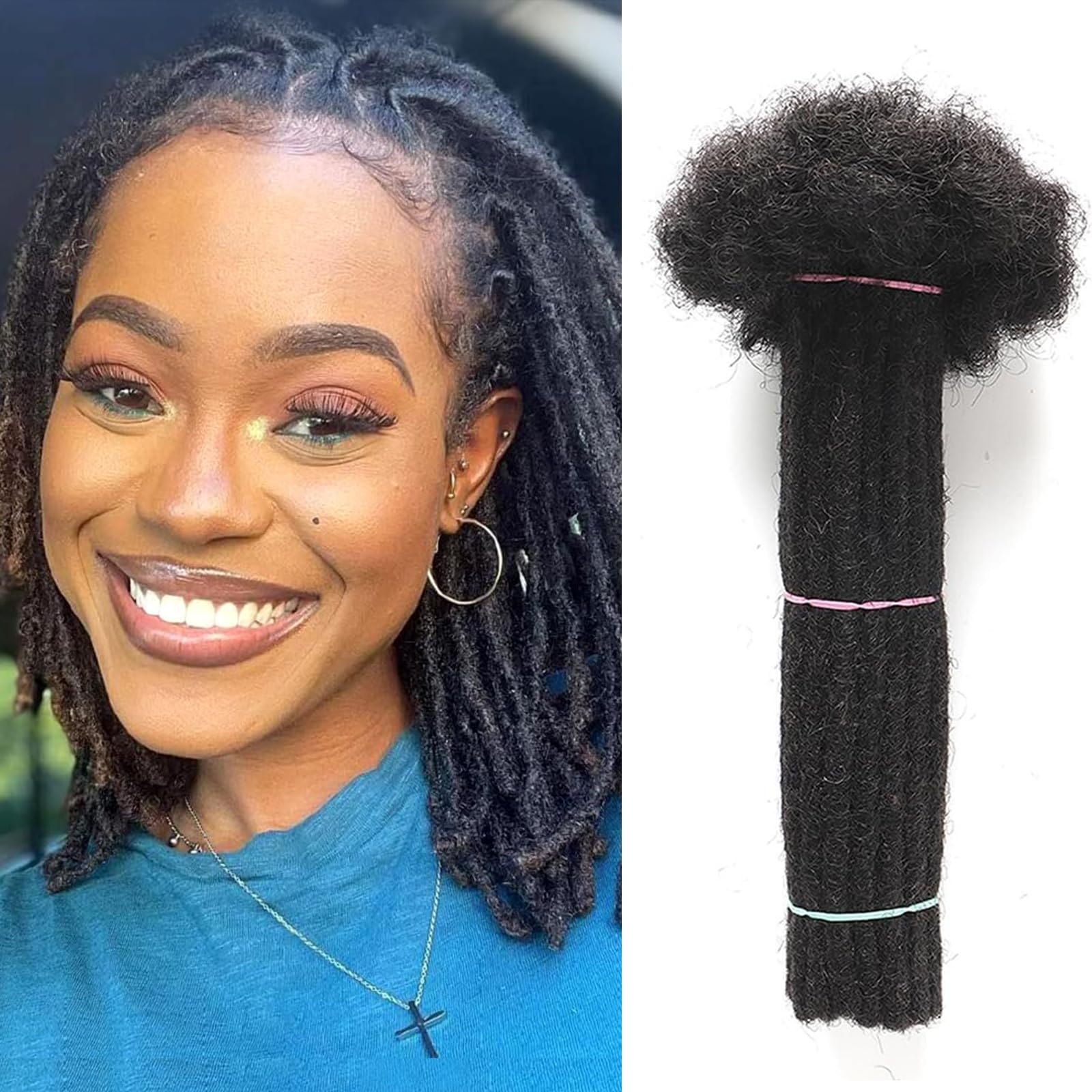 Alaleibaby 0.6cm Thickness 8 Inch 60Strands Real Human Hair Dreadlock Extensions for Man/Women Full Head Handmade Permanent loc Extensions Bundles Can Be Dyed Bleached Curled and Twisted