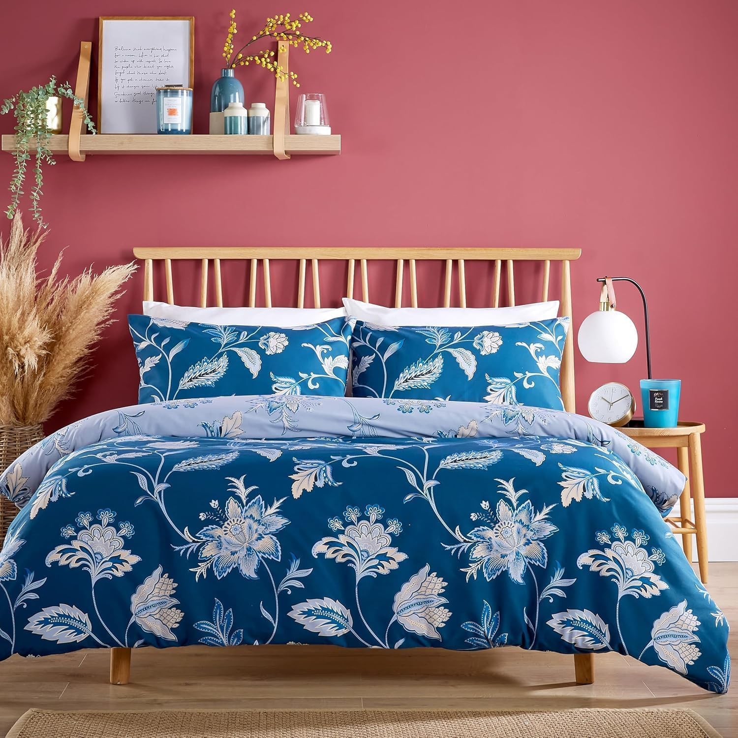 Axcent Comfort Shimla Floral Teal Duvet Cover Sets Single Botanical Teal Duvet Cover with 1 Pillow Case Reversible Floral Bedding Quilt Set