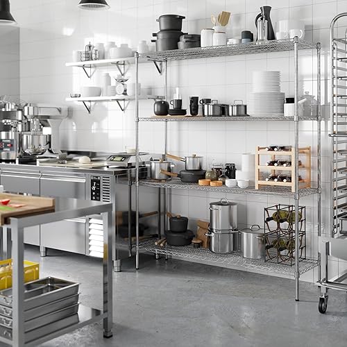 Miniatura 536 de Kit de estantería de alambre cromado de 4 niveles de 24 pulgadas de profundidad x 24 pulgadas de ancho x 64 pulgadas de alto Unidad de estante