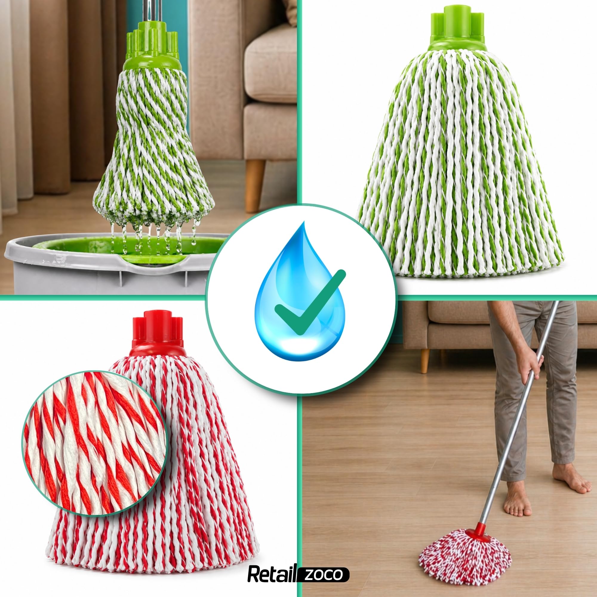Fregona Microfibra Duplo Pack de 2, Alta Absorción y Sistema Antifúngico - imagen 5
