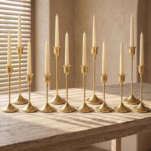 12 Pcs Gold Candlestick Holders, Vintage Metal Candle Holders Taper Candle Stands, Tall Golden Brass Tapered Candle Holder for Wedding Tables Centerpieces Decor