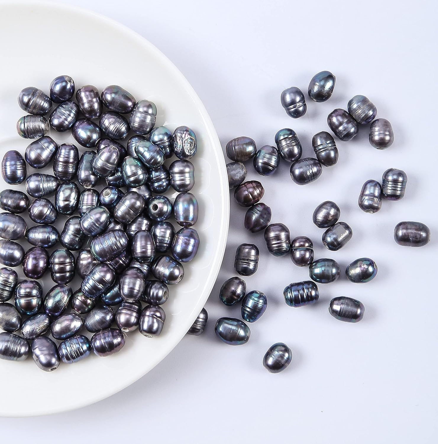 Freshwater Cultured Pearl Beads 100pcs 7-10mm for Jewelry Making Natural Oval Pearl Bead Loose Gemstone 1.8mm Holes for DIY Crafts Necklaces Bracelets Earrings (Black) - Image 2