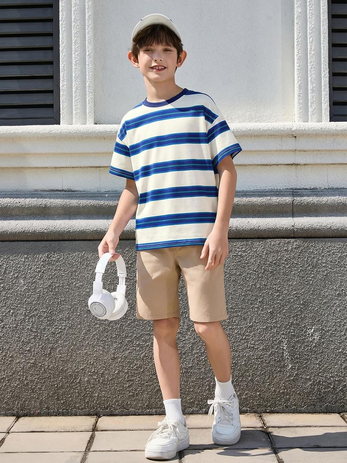 Boys Striped Short Sleeve T-Shirts Kids Casual Crewneck Drop Shoulder Summer Basic Tees Tops 5-14 Years