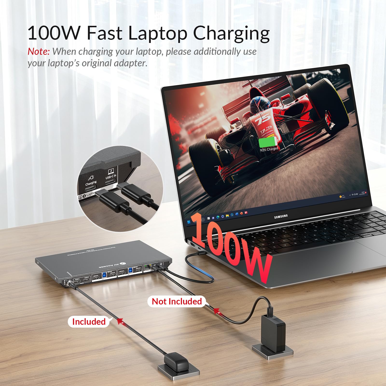 Docking station AV Access KVM Switch 1 laptop e 2 PC desktop, doppio monitor 4K a 60Hz, emulazione EDID, ricarica USB-C da 100 W, Gigabit Ethernet, alte velocità di aggiornamento, ideale per giochi