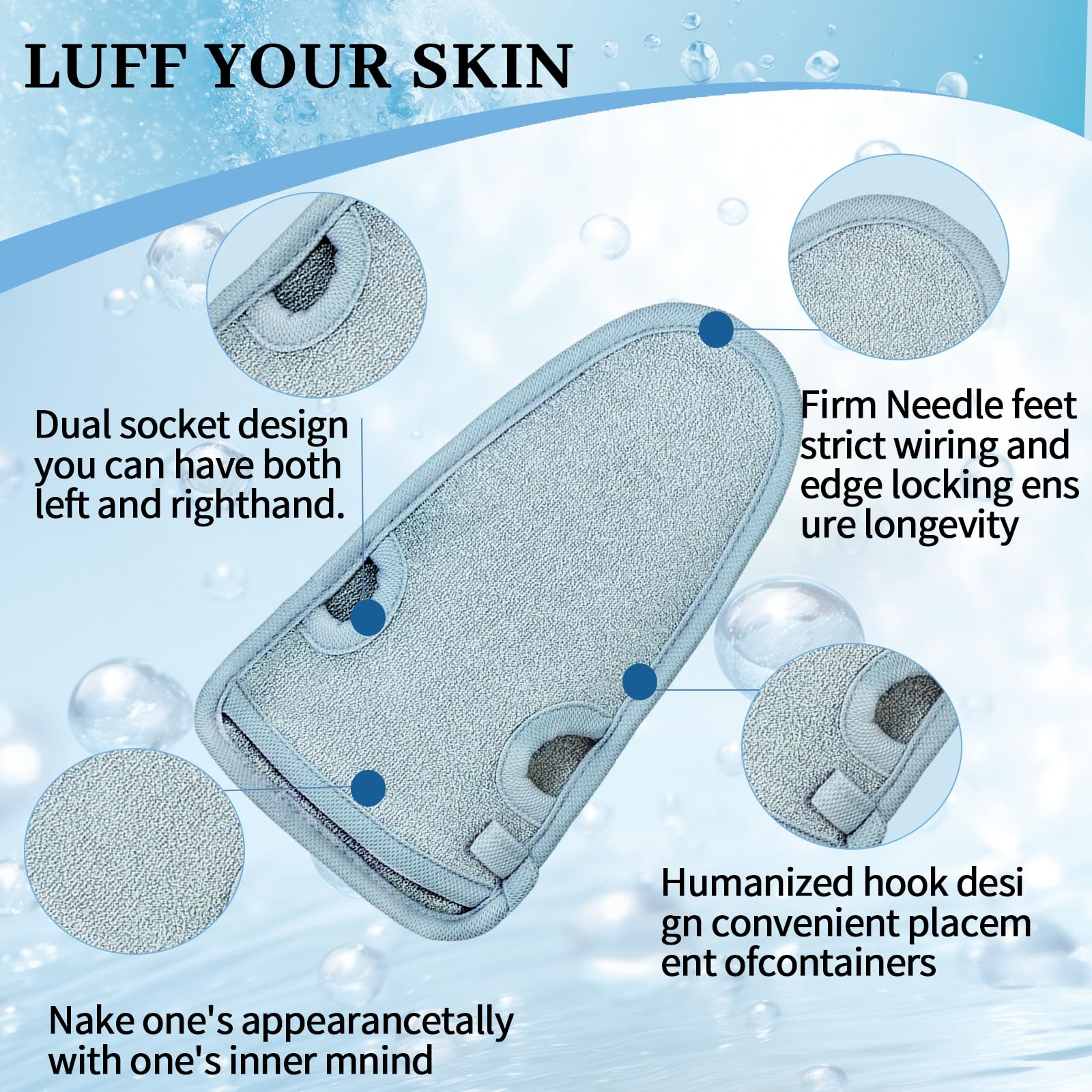 2 Pièces Gant Exfoliant Corps, Gant Gommage Corps, Élimine Les Cellules Mortes, Mitaines Massage pour Douche pour Femme et Homme, Nettoie et Purifie La Peau, avec cordon de suspension, Gris