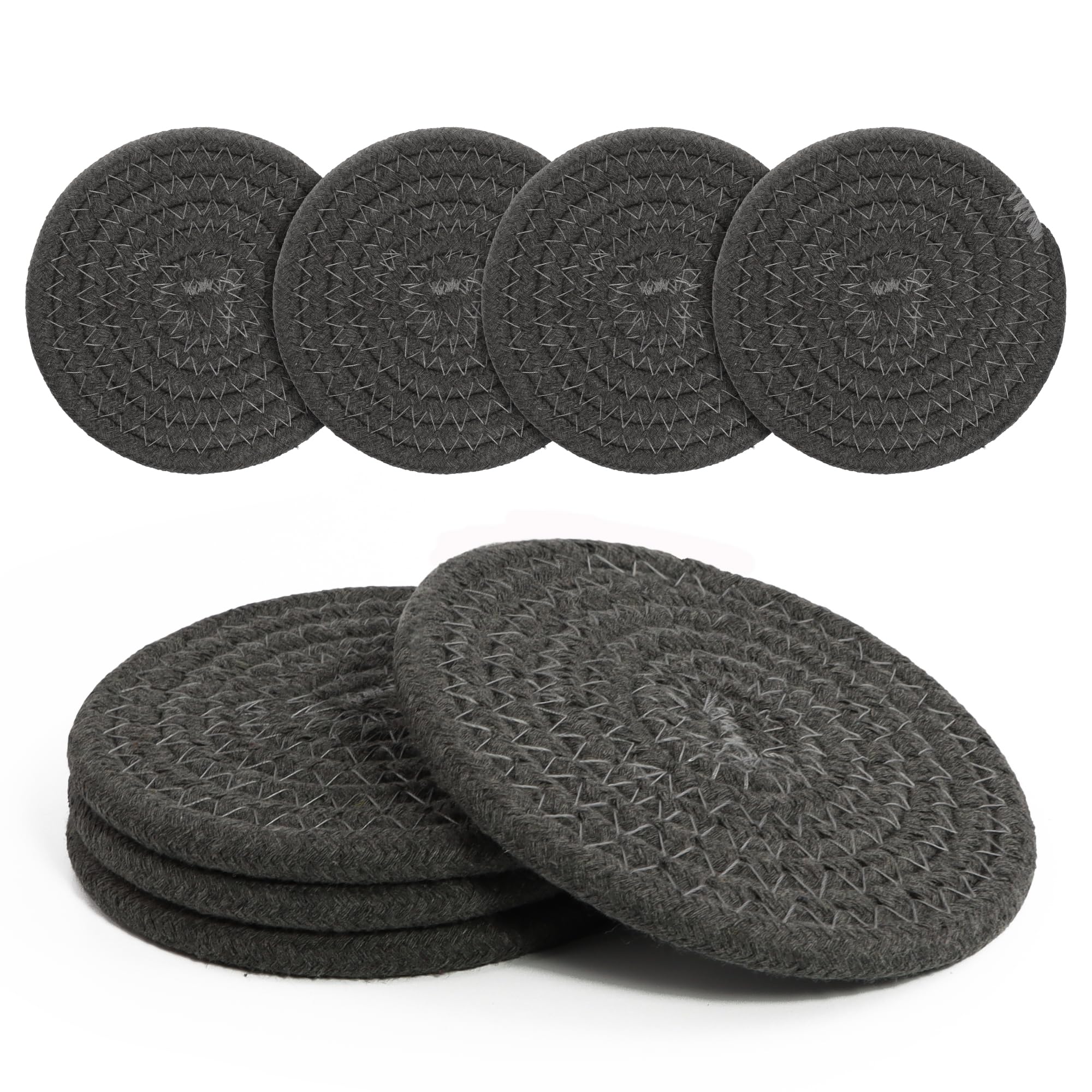 Coasters Set of 4 for Drinks, Cotton Woven 4 Colors Absorbent Boho Coasters for Home Decor Cups - Hot or Cold Drink Thickened (Dark Gray)