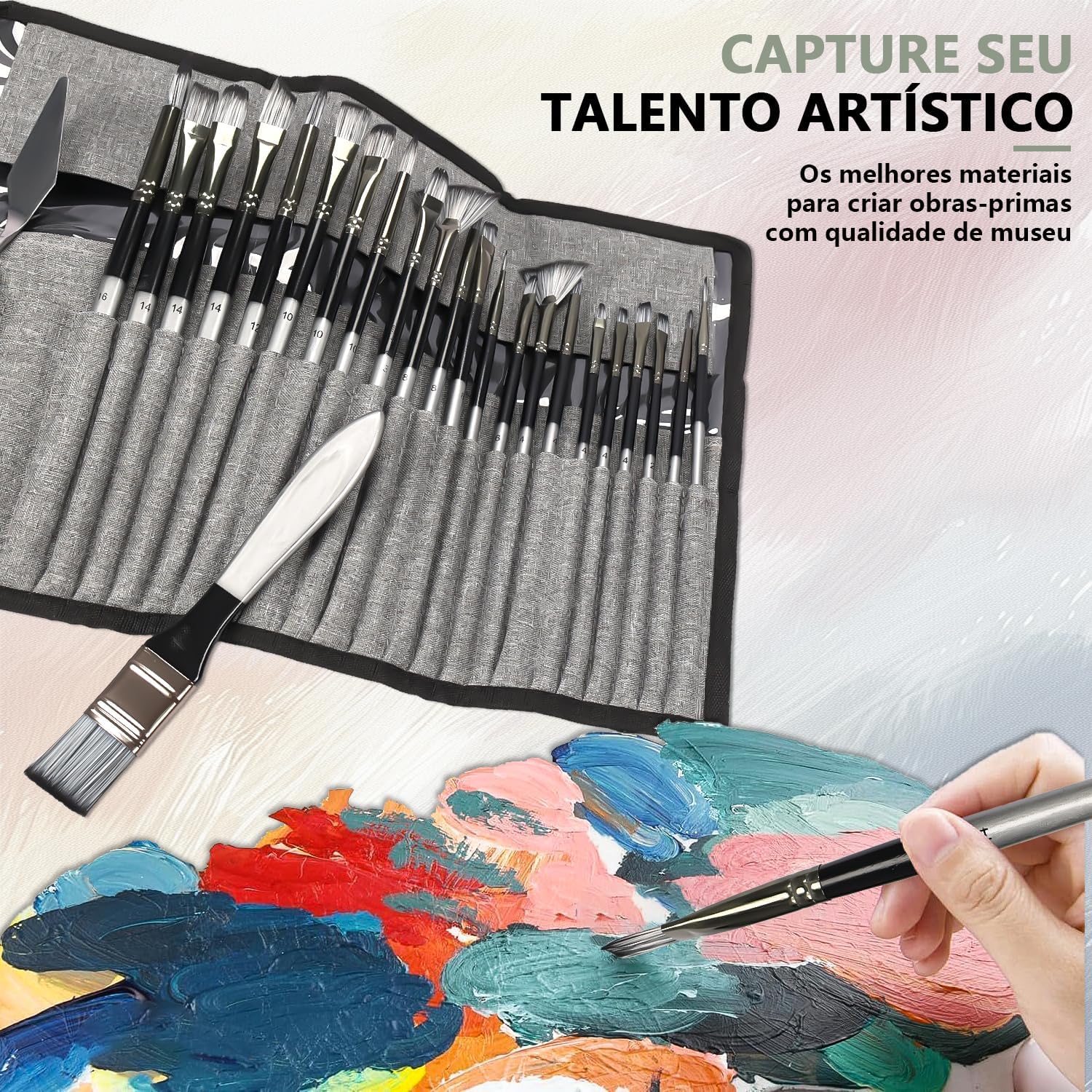 Kit de Pinceis para Pintura, 24PCS, Pincel Pintura, Pincel Aquarela, Escova de Madeira, Cinza