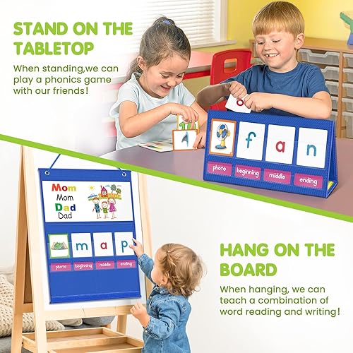 Miniatura 4 de EAMAY CVC Word Building - Soporte de bolsillo de escritorio con tablas magnéticas para escribir y limpiar, kit de tienda de campaña y tarjetas,