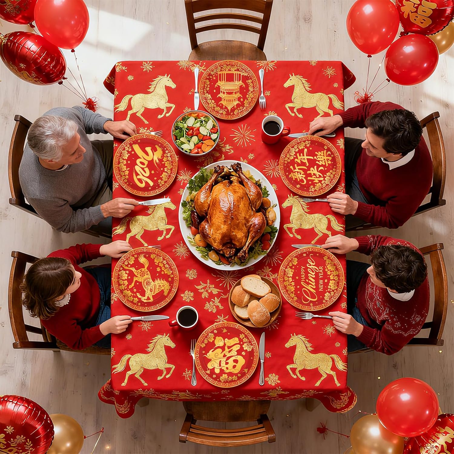 60Pcs Chinese New Year Paper Plates 9 Inch Year of the Horse 2026 Disposable Dessert Plates Red Gold Horse Party Decorations for Happy Chinese Lunar New Year Eve Spring Festival Party Supplies - Image 7