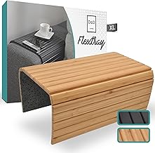 D&D Living Sofa Tray - Flexible Armrest Shelf in Natural Wood | Sofa Tray, Natural Bamboo (XL)