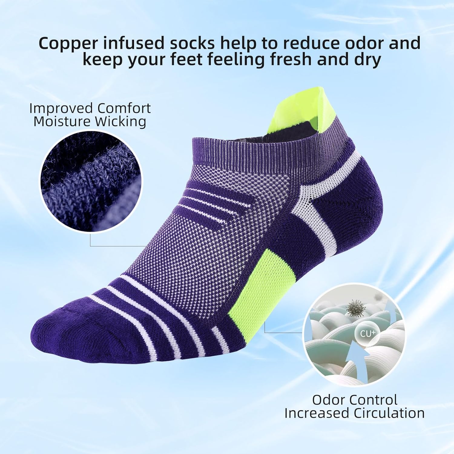 Kodal Ankle Compression Socks, Copper Yarn Low Cut Training Socks, Odor Free Moisture-wicking Arch Support Cushion - Image 8