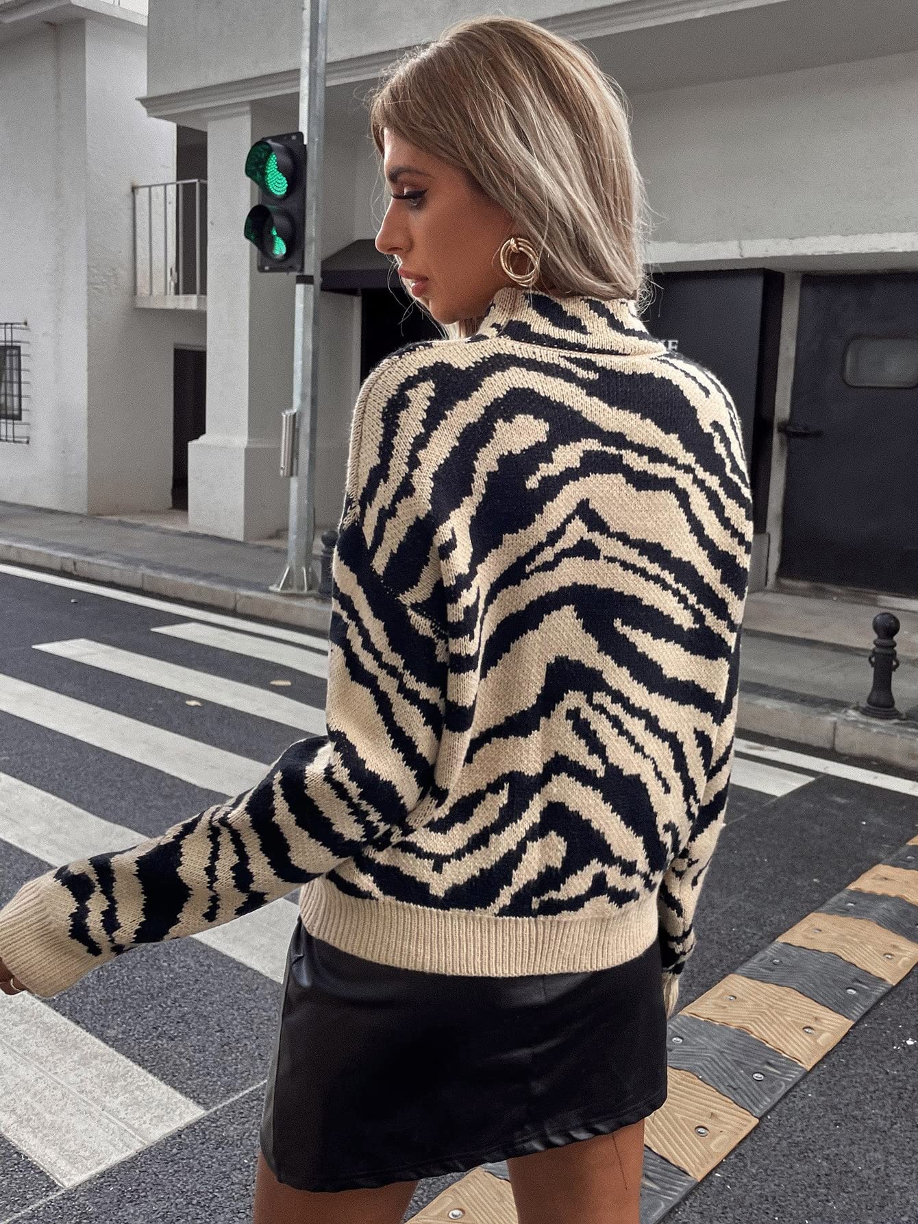 Amazon.com: Neeno Zebra Stripe Drop Shoulder Sweater (Color