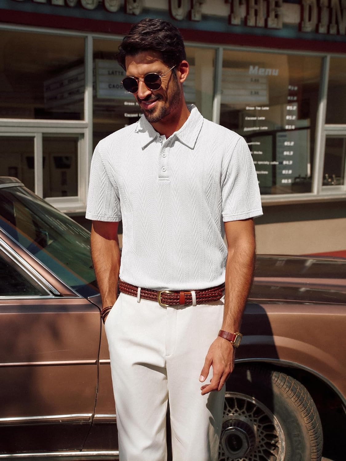 PJ PAUL JONES Mens Polo Shirts Short Sleeve Casual Textured Knit Polo Shirt for Men Golf Collared - Image 3