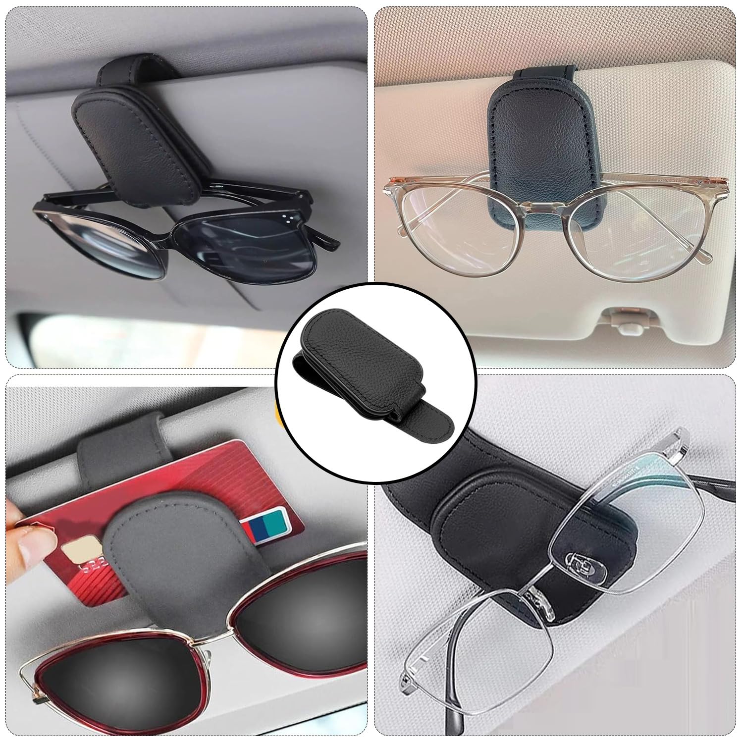 Porte-lunettes Magnétique Pour Voiture - 2 Pièces En Cuir Véritable | Fixation Sur Pare-soleil | Support Solide Pour Lunettes De Soleil | Accessoire Auto Pratique