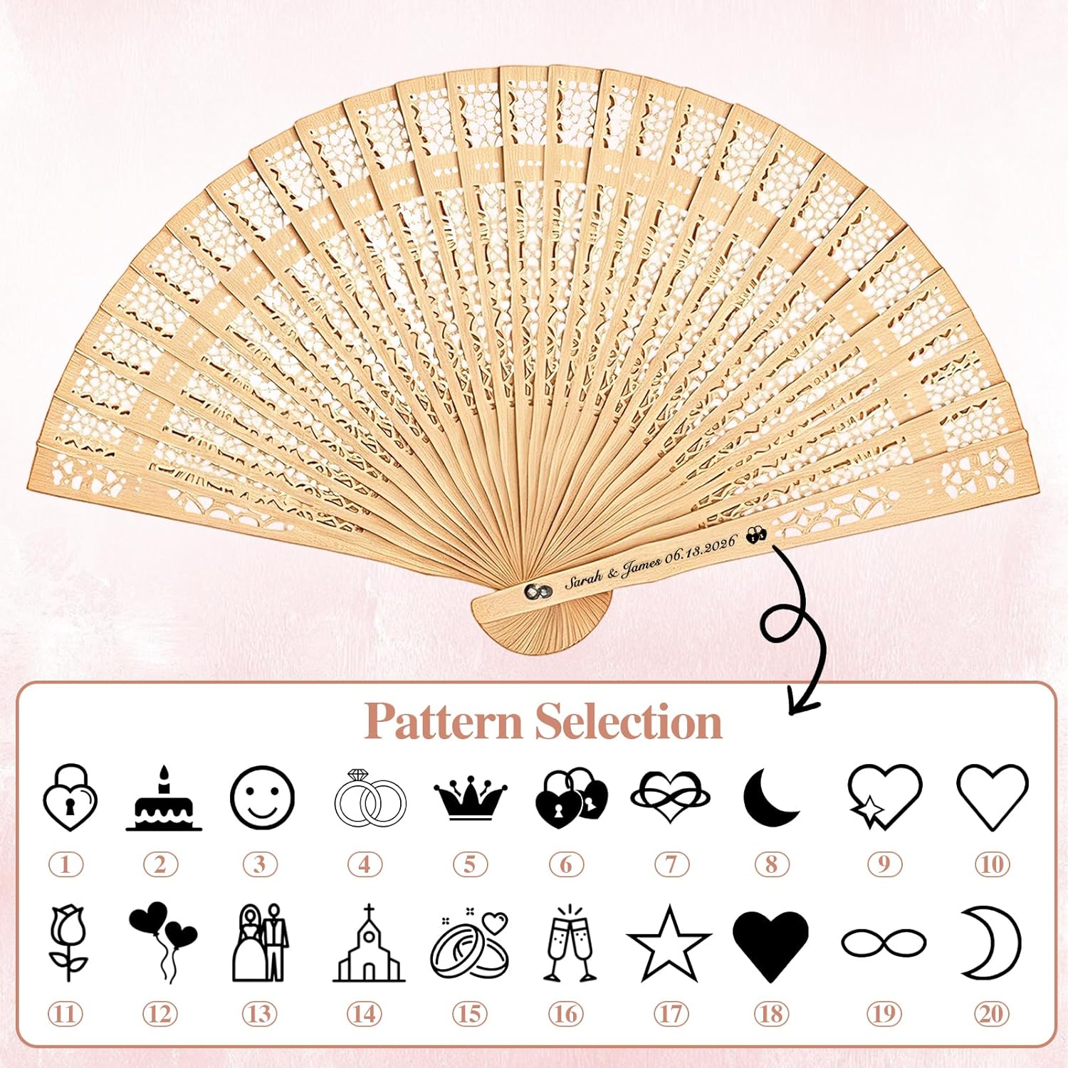 Fans for Wedding Guests – Foldable Wooden Hand Fan, Personalized Wedding Favors, Custom Name & Date, Fans Bulk for Summer Wedding