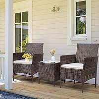 Vista 4 de Rankok Juego de 2 sillas de patio, muebles de porche delantero al aire libre, juego de 3 sillas de mimbre para patio, muebles de balcón para patio