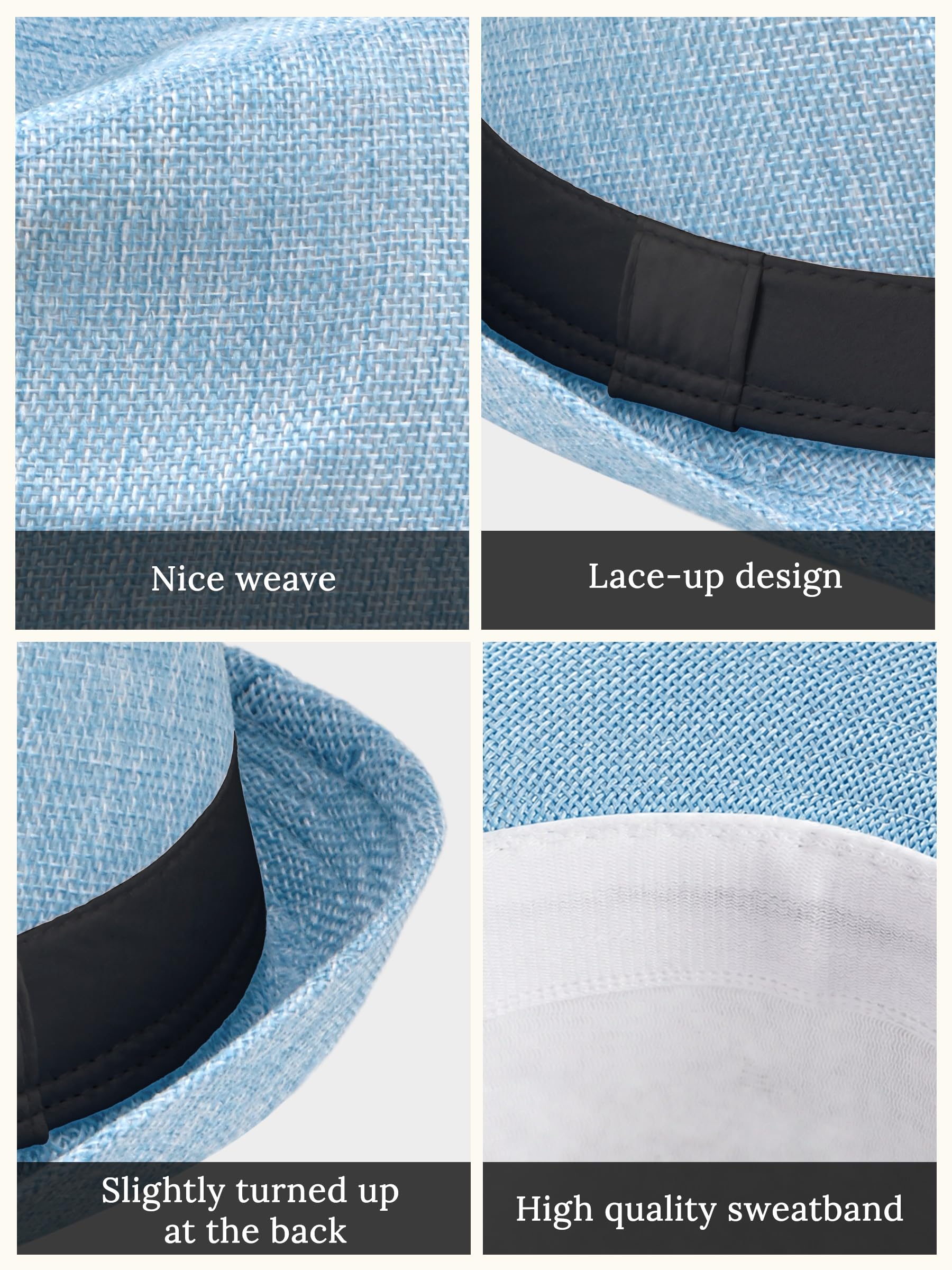 Babeyond Cappello di paglia Fedora da uomo stile anni ‘20, in feltro, modello Panama a tesa stretta, con nastro