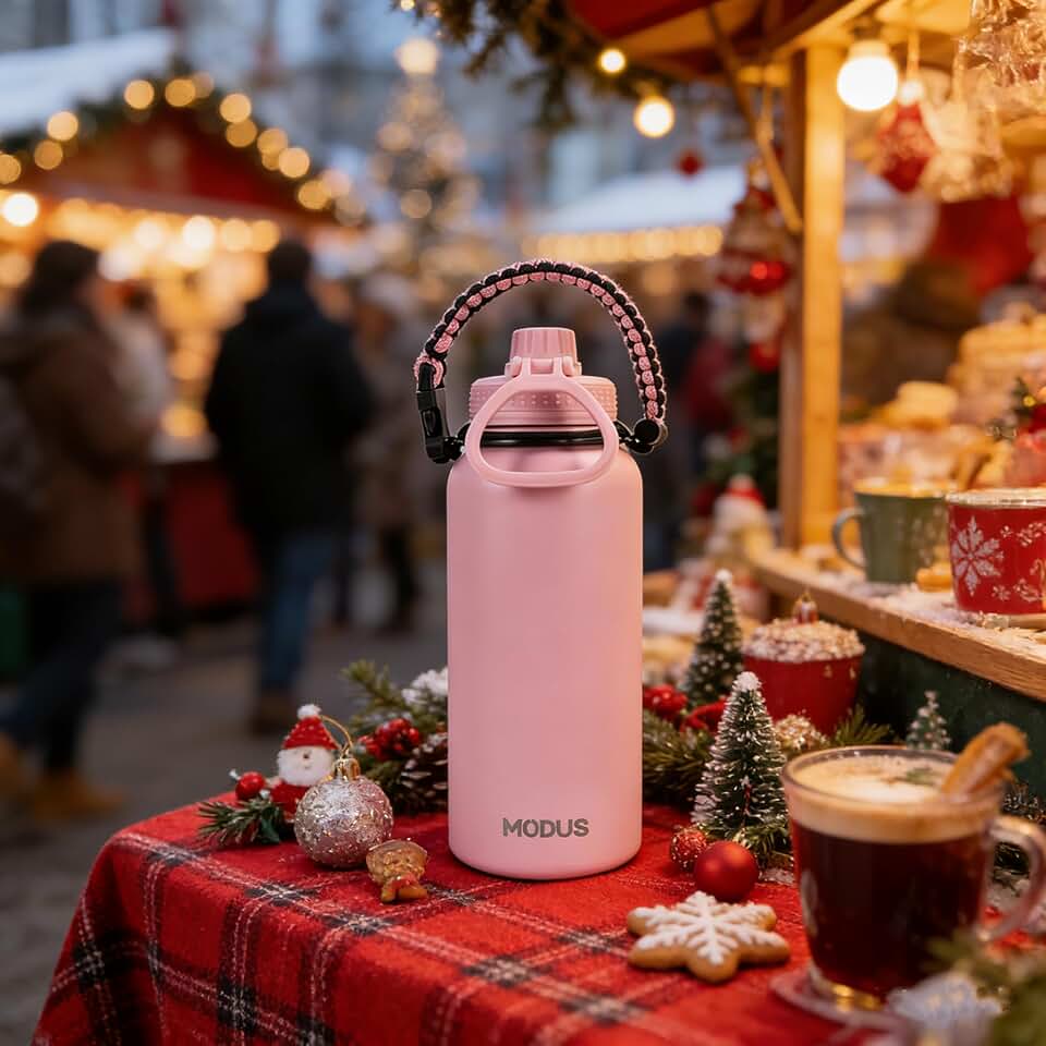 Garrafa Térmica De Água Isolada 1000ml Quente & Frio De Aço Inox Com Alça (Rosa)