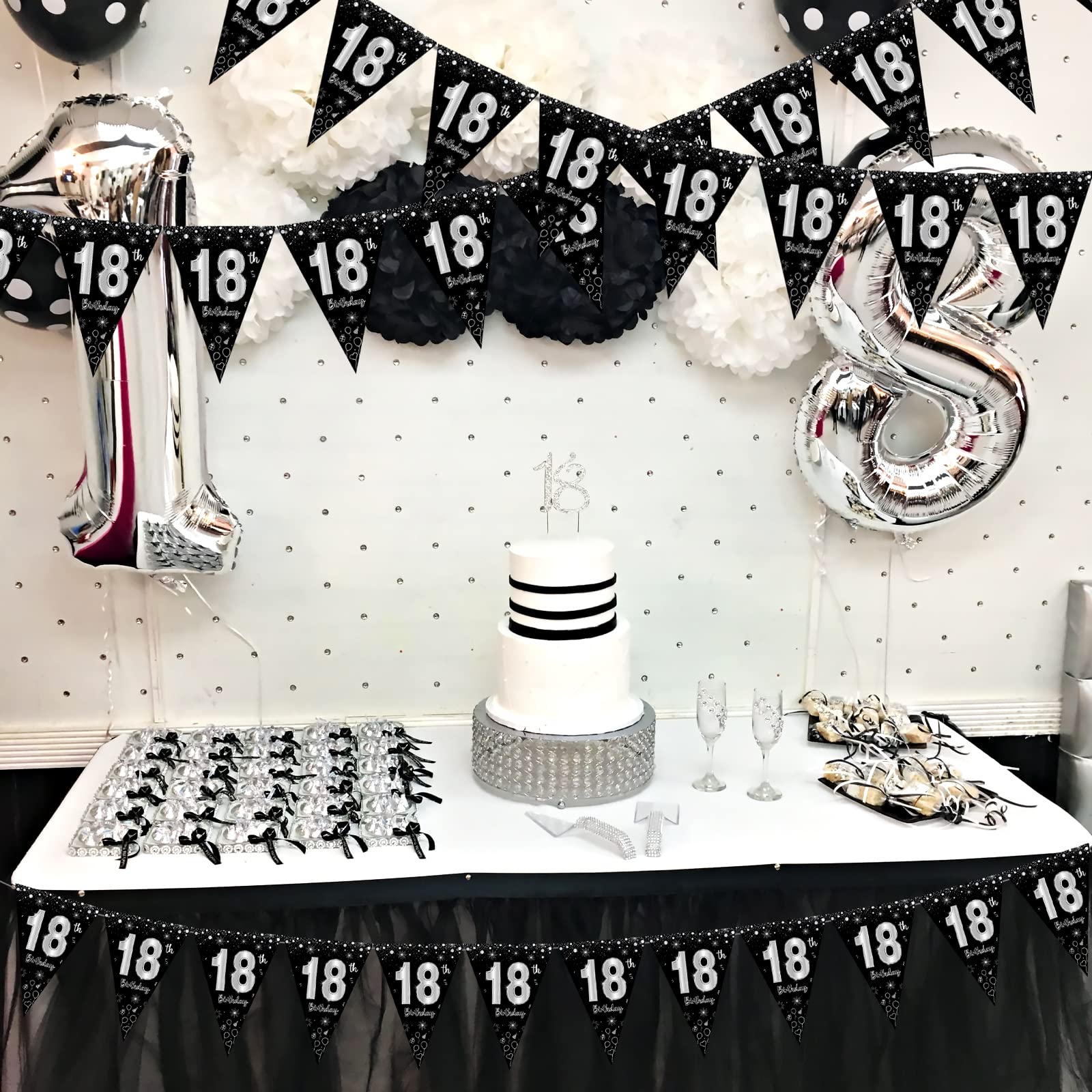 Allecto Plus - Verjaardagsdecoratie 18 Jaar Ballon Zwart En Goud Happy Birthday 18e Verjaardag Feestdecoraties Met Ballonslinger