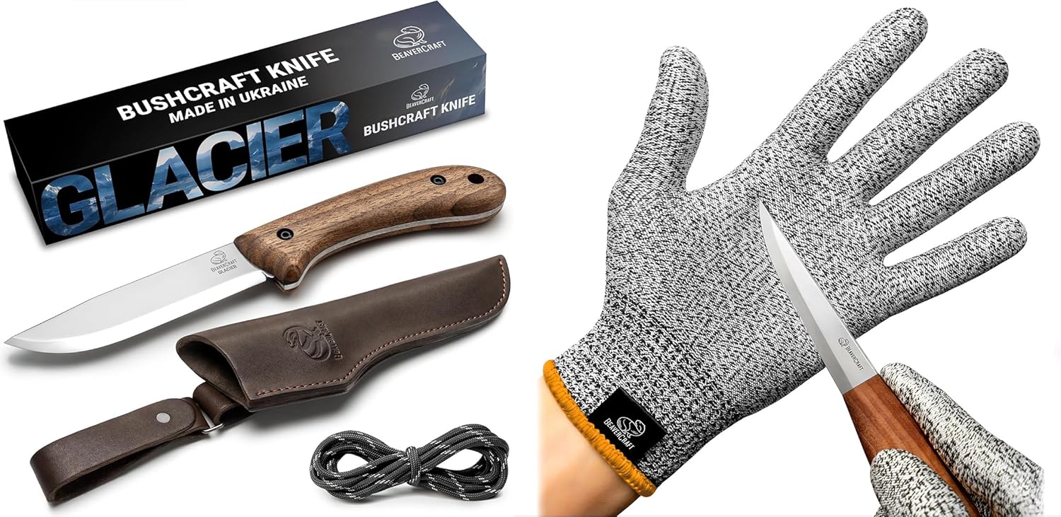 BeaverCraft BSH2 Bushcraft Knife CRG_M Whittling Woodworking Gloves Gloves for Food Prep