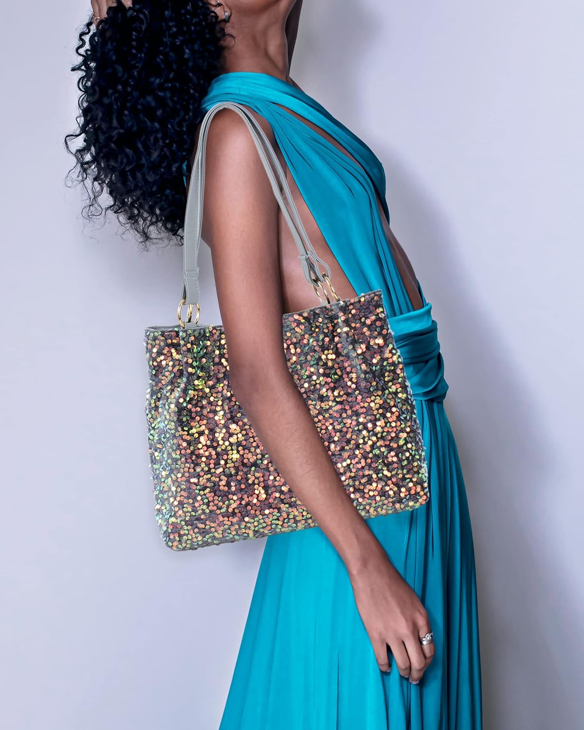 Women Glitter Sequin Shoulder Tote Bag Girls Large Capacity Shiny Shopping Bag Pouch - Image 2