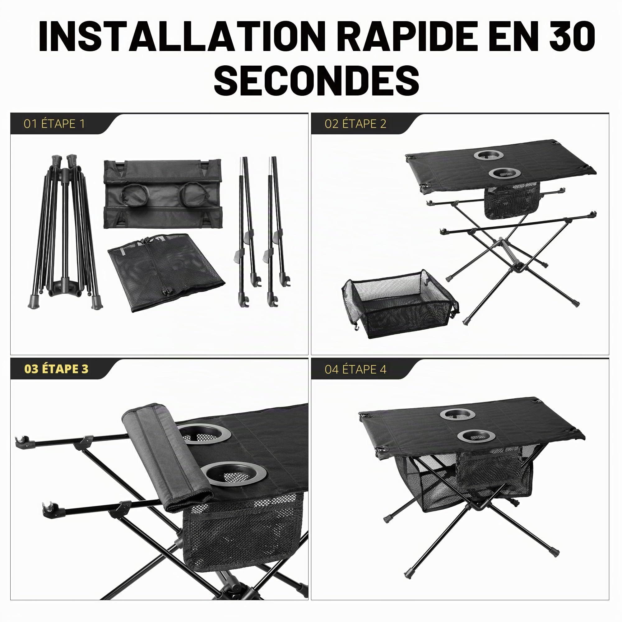 Zune Lotoo Table de Camping Pliante Légère, Mini Table Pliante Portable avec 60 x 40 x 40 cm Sac en Filet et Sac de Transport pour Exterieur Randonnée Pêche Pique-Nique