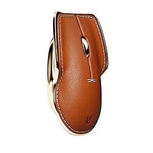 LUNAR ARTEFACTS Ambidextrous Rechargeable Bluetooth Wireless Computer Mouse Brown French Leather and Gold Tone Plated Aluminum Qi Enabled