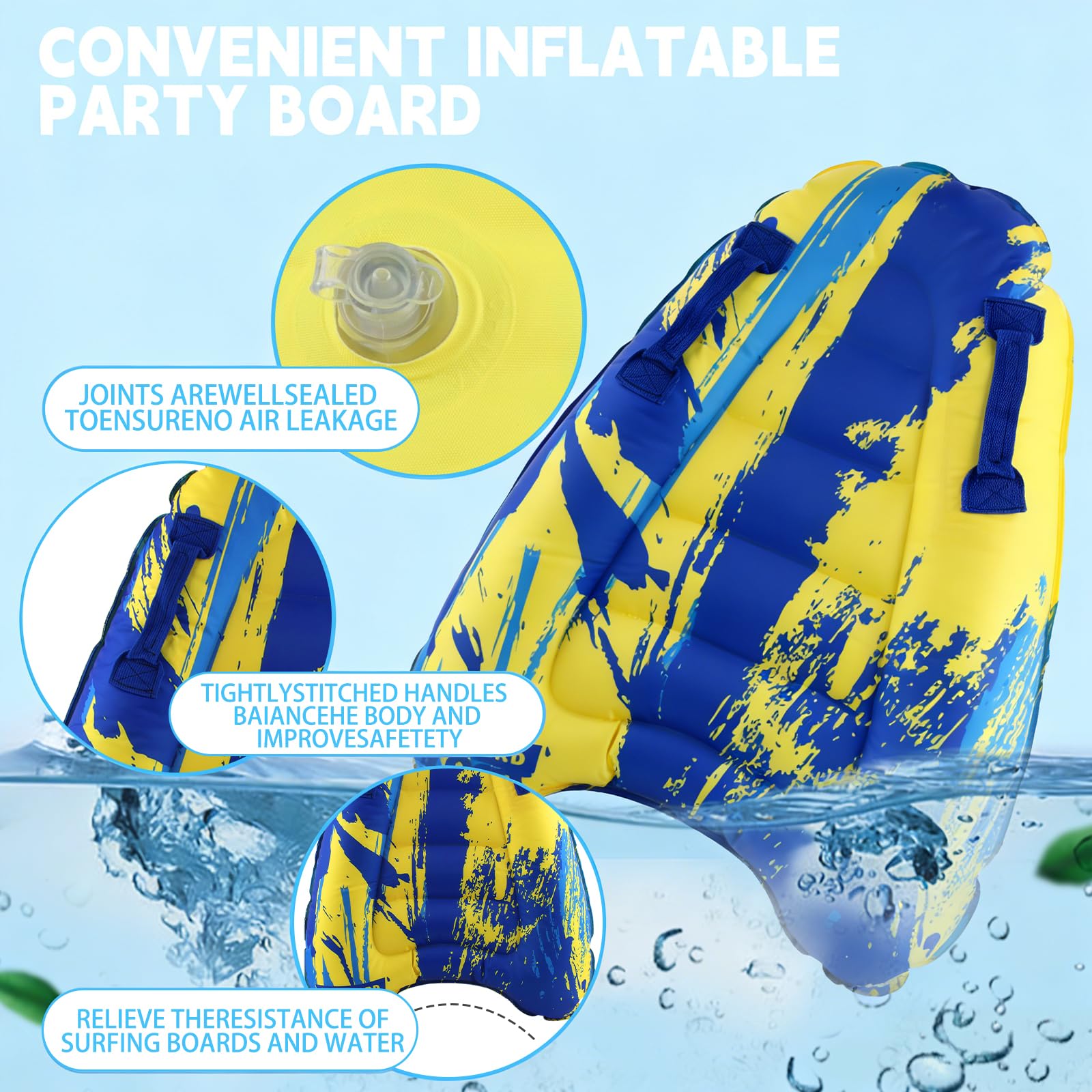 Planche De Surf Gonflable FainFun – Bodyboard Enfant Avec Poignées – 75x50x11 Cm – Motifs Fruits (Fraise, Ananas, Kiwi) – Pour 3 à 14 Ans