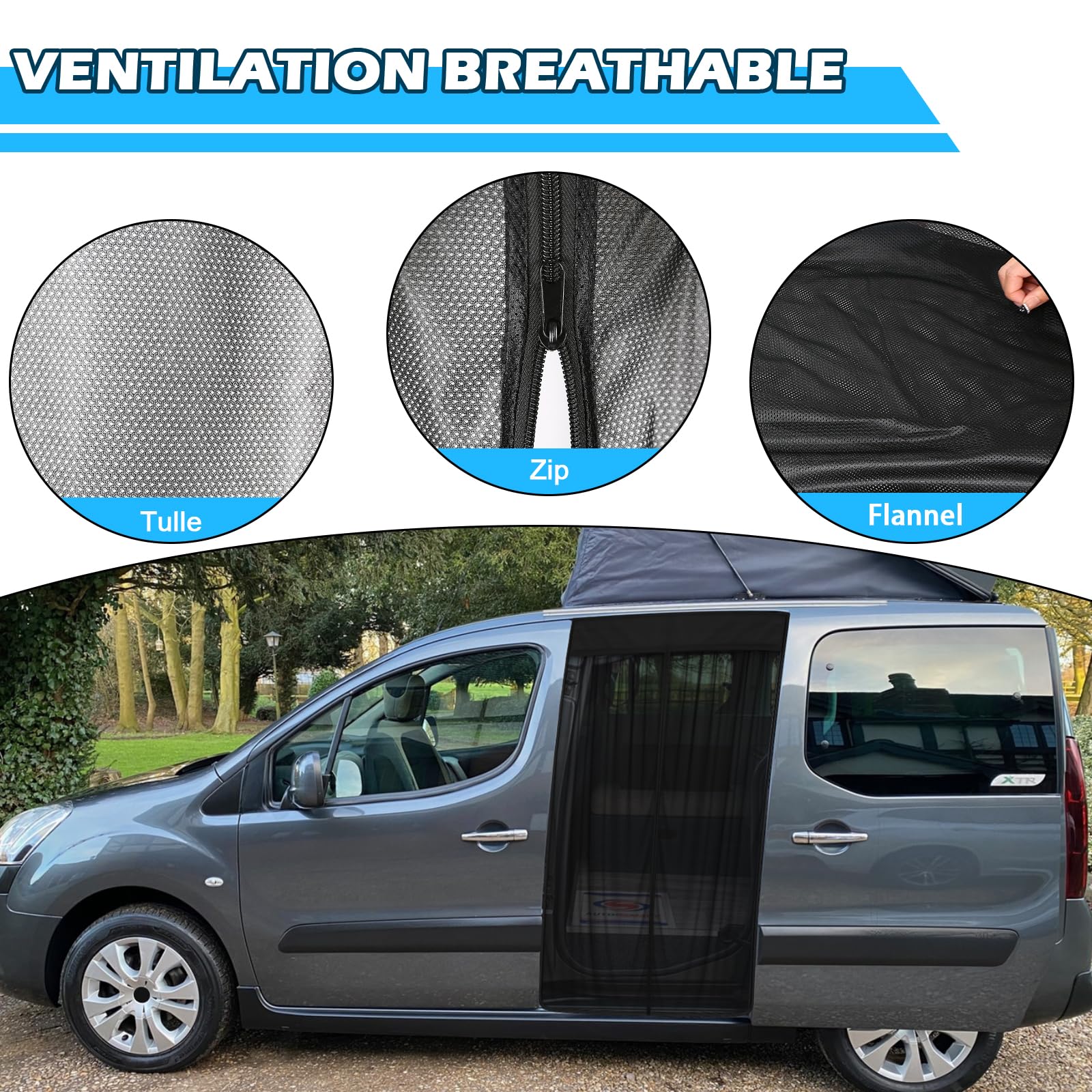 Zanzariera Auto Sostituzione per Citroen Berlingo/Partner III/Rifter 2018-2025 (Standard Roof), Zanzariera Porta Laterale dell'auto, Rete per Insetti Magnetica a Strato Singolo