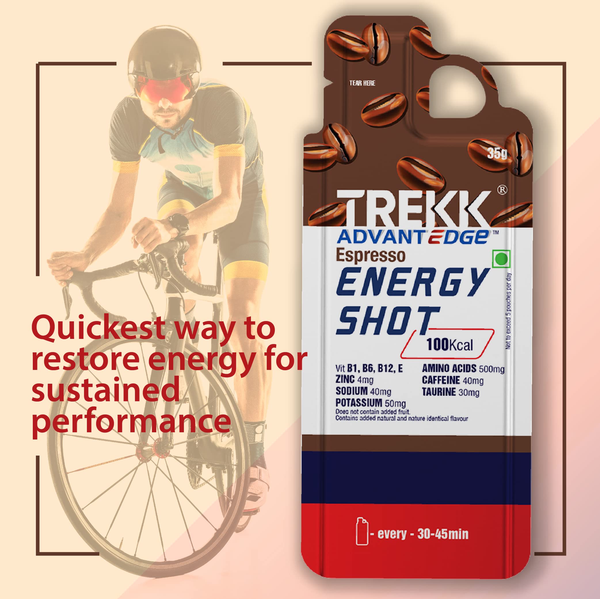 Trekk Nutrition’s Energy Gels for Running, Cycling and Swimming: 500mg BCAA, Caffeine, Vitamins & Minerals. 100Kcal per Gel Pack. Quickest way to recover fatigue. Espresso Coffee Flavour — Amazon image 2