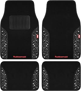Rubbermaid Bling Tapis de voiture, tapis de voiture avec faux cuir & Tapis de sol en bois, tapis de plancher en bois de deux roues, tapis pour voitures, camions & VUS Glitter Couleur noir