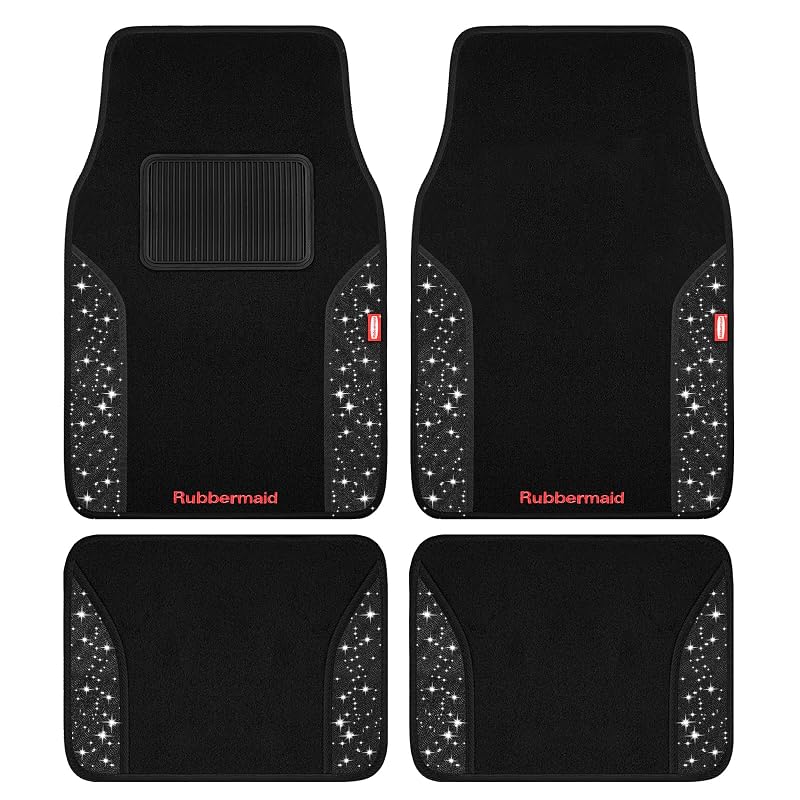 Tapete Automotivo de Carpete Rubbermaid Bling com Detalhe em Material Sintético e Apoio para Calcanhar, Preto Glitter, 1 unidade