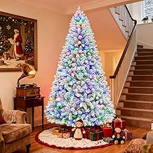 Hykolity 6 ft Prelit Snow Flocked Christmas Tree, 1032 Hinged Branch Tips Christmas Tree, 250 Color-Changing LED Lights, 10 Colors, Full Snowy Appearance, Easy Assembly, Metal Stand