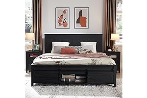 jxqtlingmu Queen Size Farmhouse Wooden Platform Bed